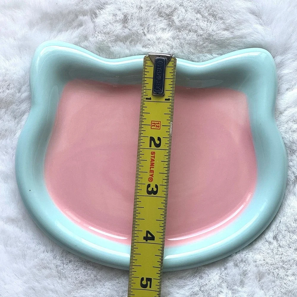 New Small Ceramic Cat Plate Whisker Fatigue Friendly‎ Pastel Pink Blue Pet Dish